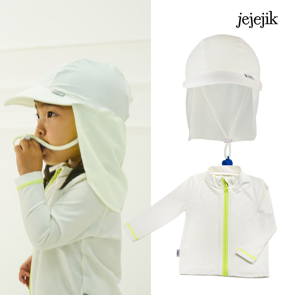첨벙첨벙 패키지 (UV 썸머모자-올화이트 + 집업래쉬가드)