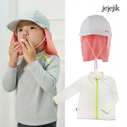 첨벙첨벙 패키지 (UV 썸머모자-핑크그레이 + 집업래쉬가드)